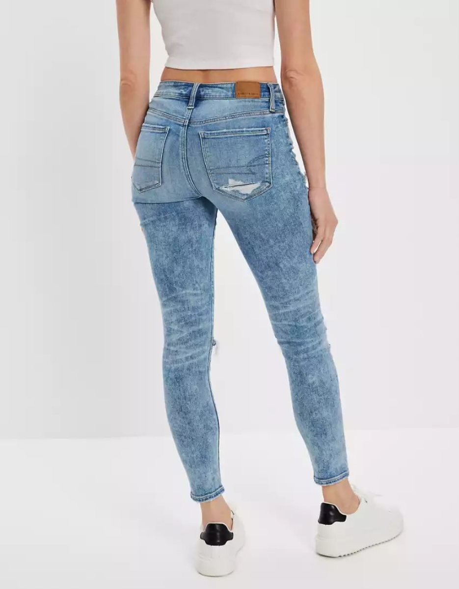 Jean American Eagle AE Ne(x)t Level Ripped High-Waisted Jegging Crop Lavage Clair Femme | DHF-92014616